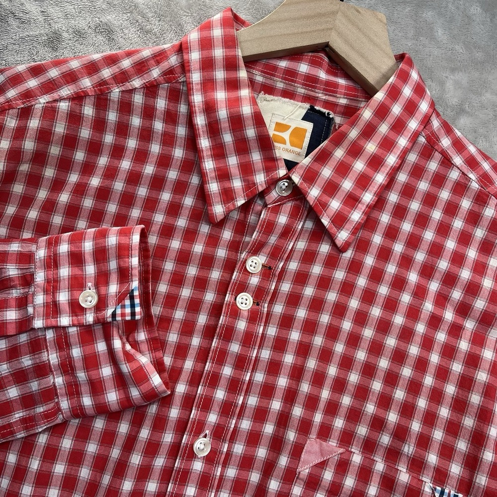 Hugo Boss Orange Shirt‎ Men's L Red White check